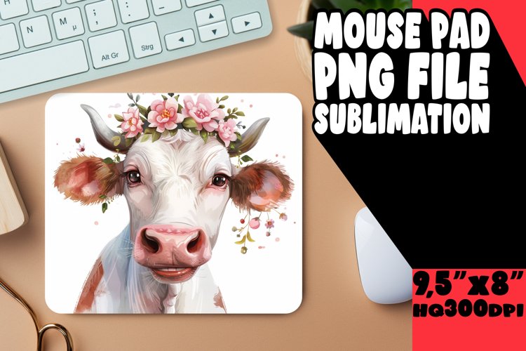 Whimsical Cow Mouse Mat Sublimation PNG example image 1