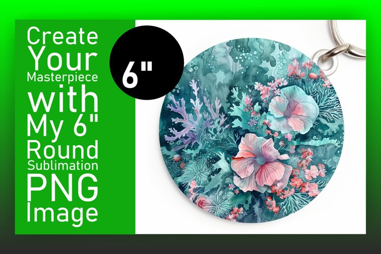 Circle Sublimation Round Keychain Design Colorful Flowers example image 1