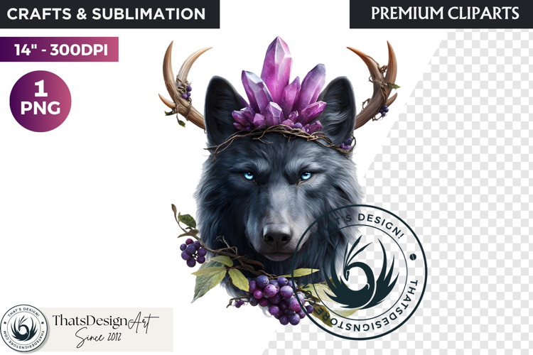 Watercolor Mystic Wolf Fantasy Clipart animal PNG Graphics