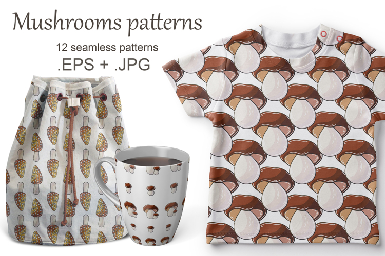 Seamless pattern with forest mushrooms. Illustration