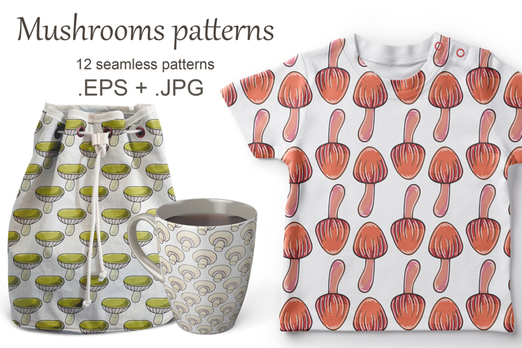 Illustration in hand draw style. Honey mushrooms. Seamless