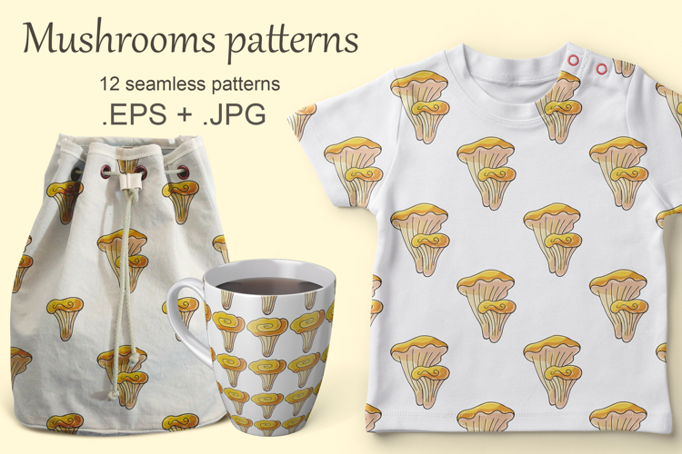 Autumn motives. Chanterelles. Seamless pattern with mushroom