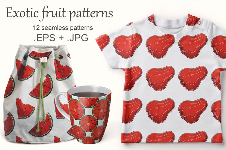 Watermelons, Rose apple, Chom-poo. Seamless pattern