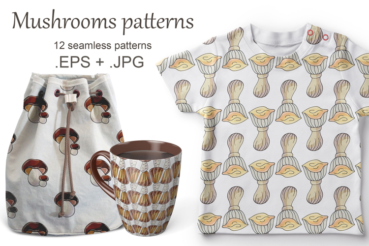 Seamless pattern with forest mushrooms. Fairy mushroom