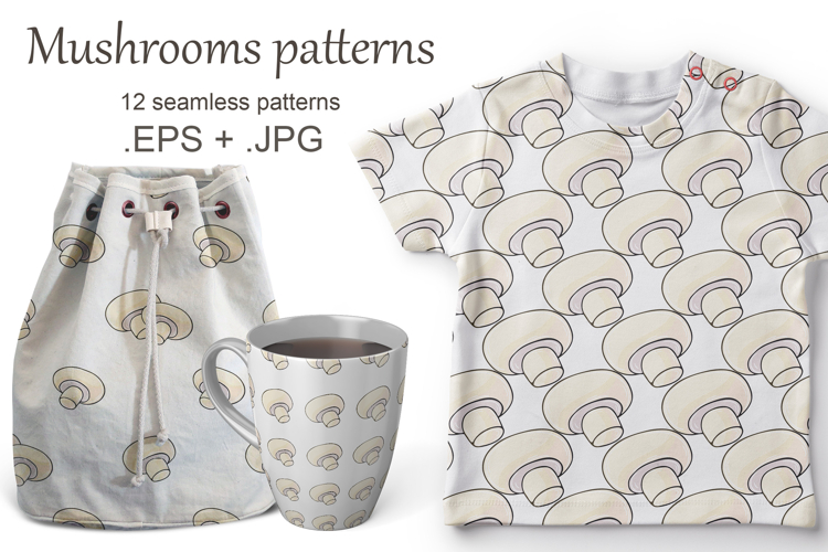 Seamless pattern Illustration with forest mushrooms