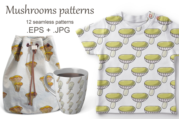 Seamless pattern with forest mushrooms