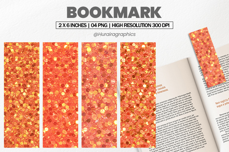 Orange Glitter Bookmark PNG, Bookmark Sublimation