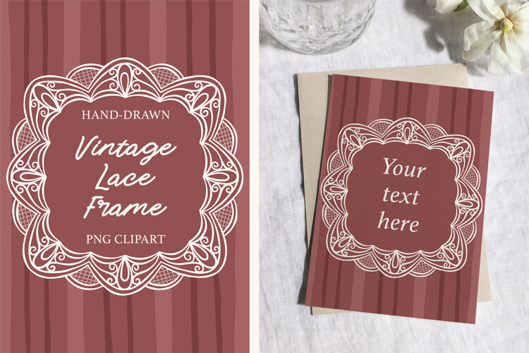 Hand Drawn Vintage Ornate Lace Wedding Frame PNG example image 1
