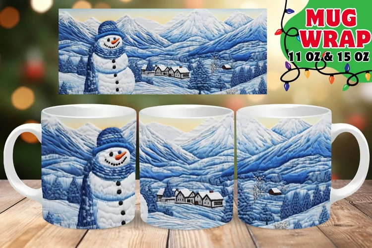 Snowman 3D Embroidered Christmas Cheer 15oz Mug Wrap