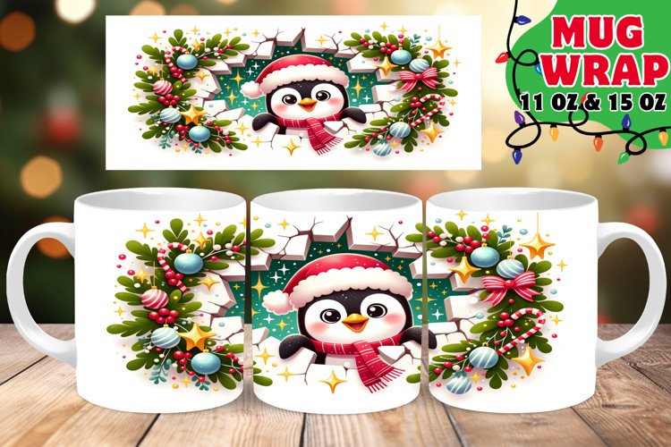 3D Xmas Cartoon Gambol Mug Wrap 15oz Design example image 1