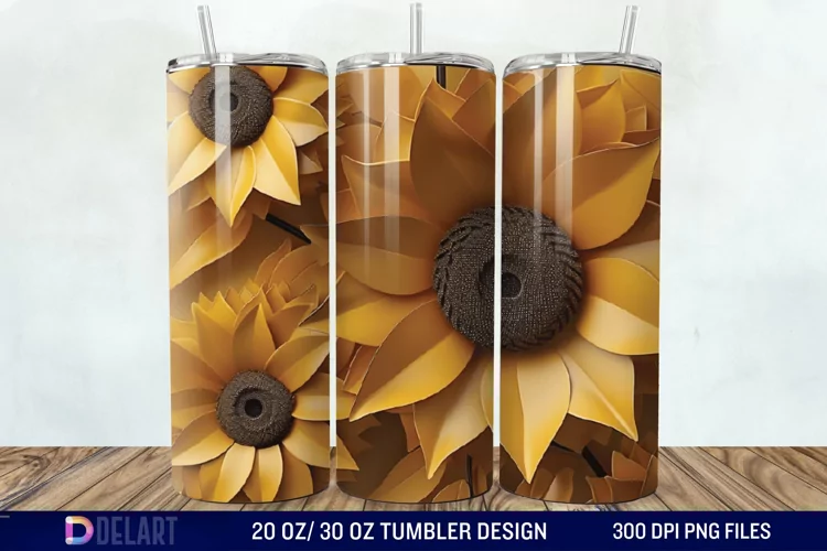 3d Sunflower floral Tumbler Wrap
