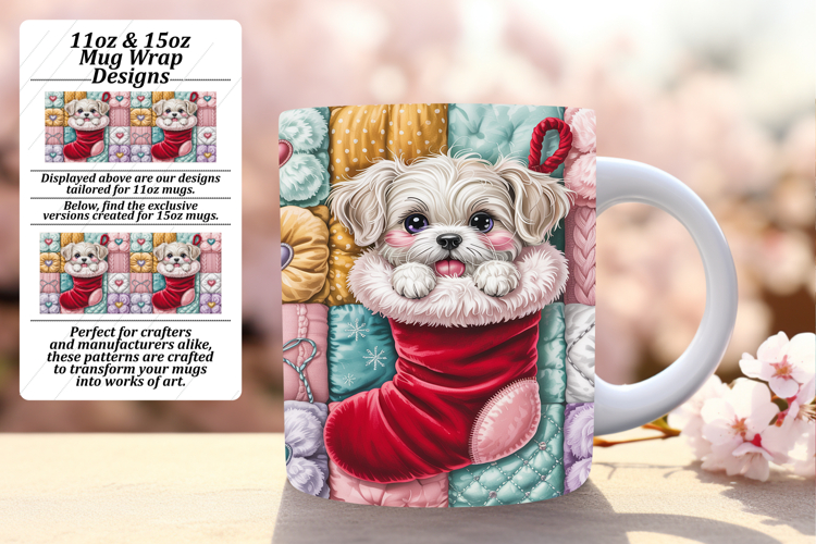 Stylish 11oz Mug Wrap Png Artwork , Holiday Pets