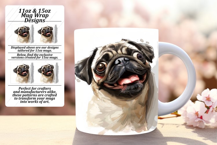 Amusing Watercolor Dog Joy Mug Wrap - 11oz/15oz example image 1