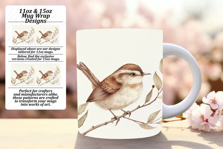 Spring Bird Watercolor Wrap 11oz/15oz Mug