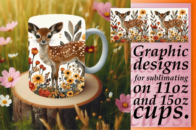 Spring Deer Watercolor Mug Wrap Art