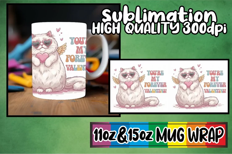 Radiant journeys 11oz 15oz sublimation wrap, Valentines Cat
