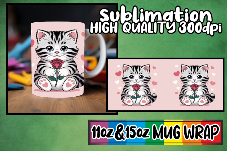 Happy journeys sublimation mug wrap, Valentines Cat