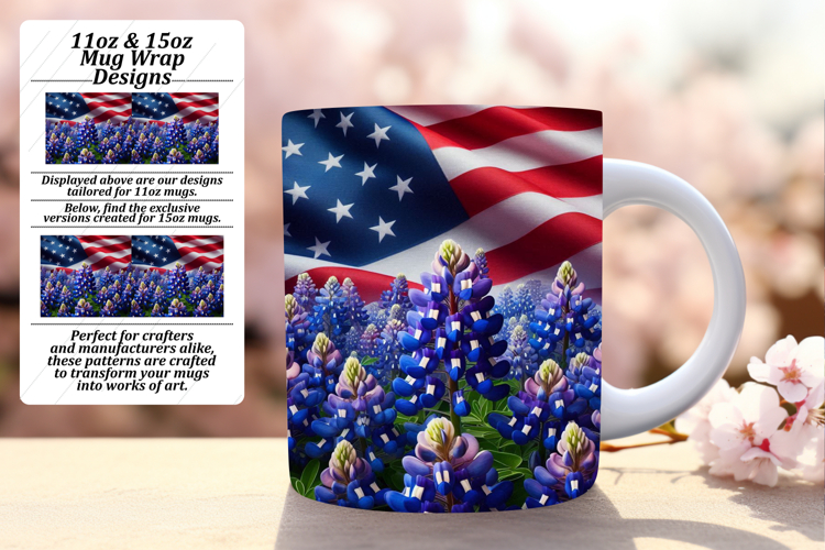 Bold 15oz Mug Wrap Png Template , USA Flag