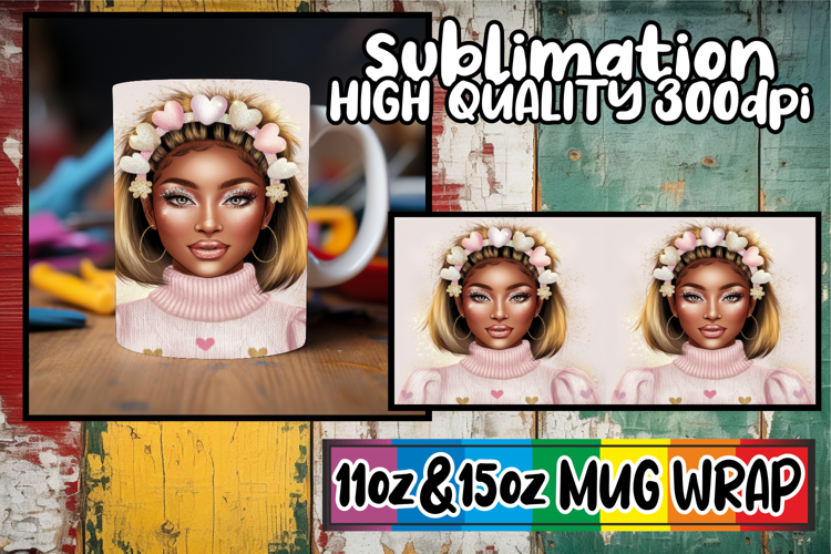 Radiant thoughts 11oz 15oz sublimation wrap, Afro Girl