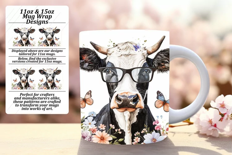 Watercolor Cow Fantasy Mug Wrap