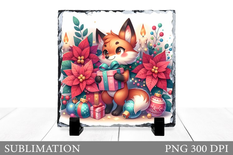 Christmas Fox Sublimation. Christmas Fox Slate Design example image 1