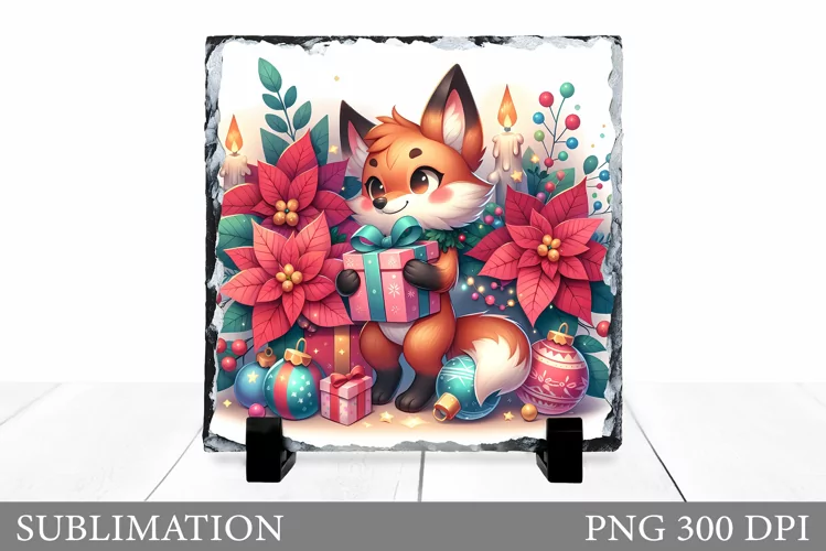 Christmas Fox Sublimation. Christmas Fox Slate Design