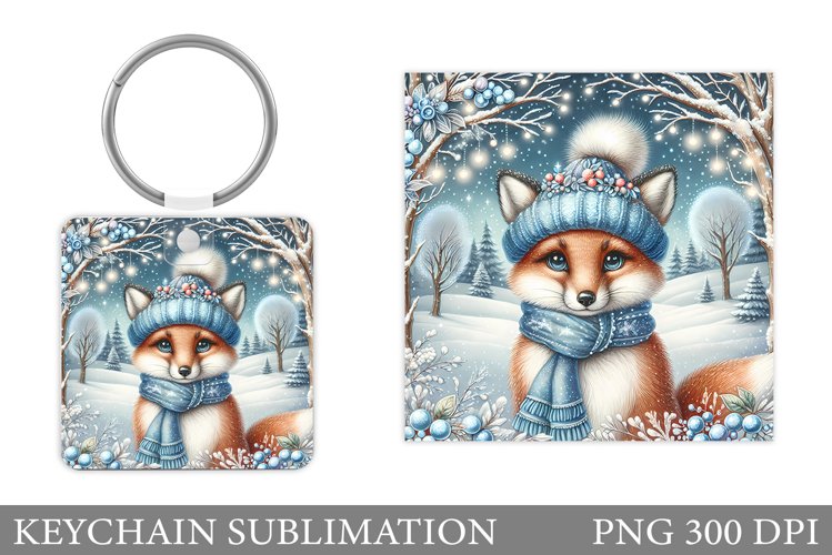 Christmas Fox Keychain. Christmas Keychain Sublimation example image 1