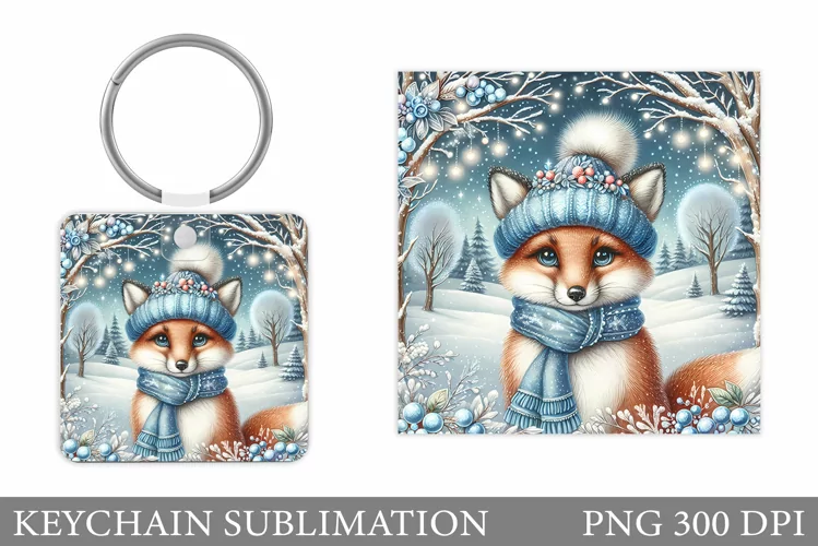 Christmas Fox Keychain. Christmas Keychain Sublimation