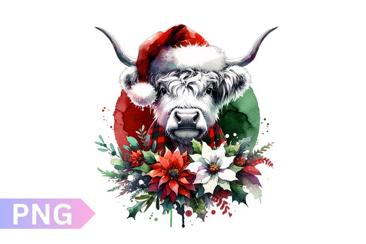 Christmas Floral Cow Sublimation - Clipart PNG Design