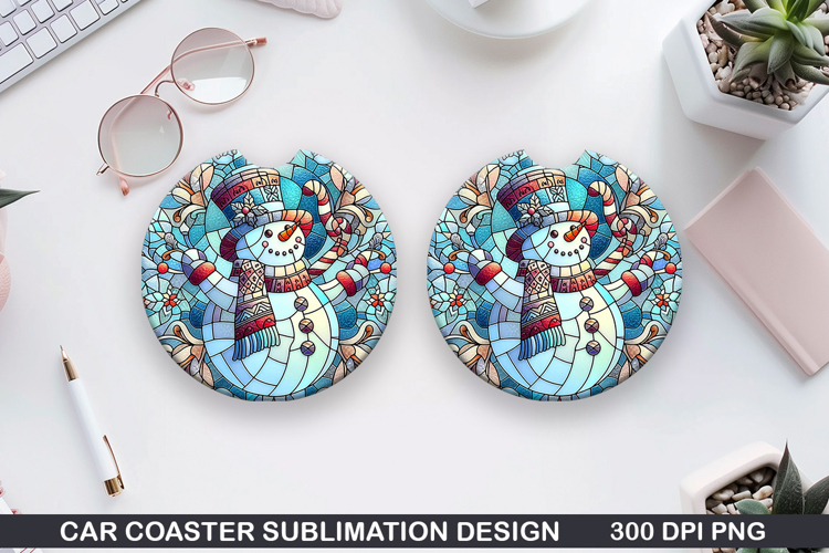 Snowman Car Coaster Sublimation|Christmas Coaster PNG Design