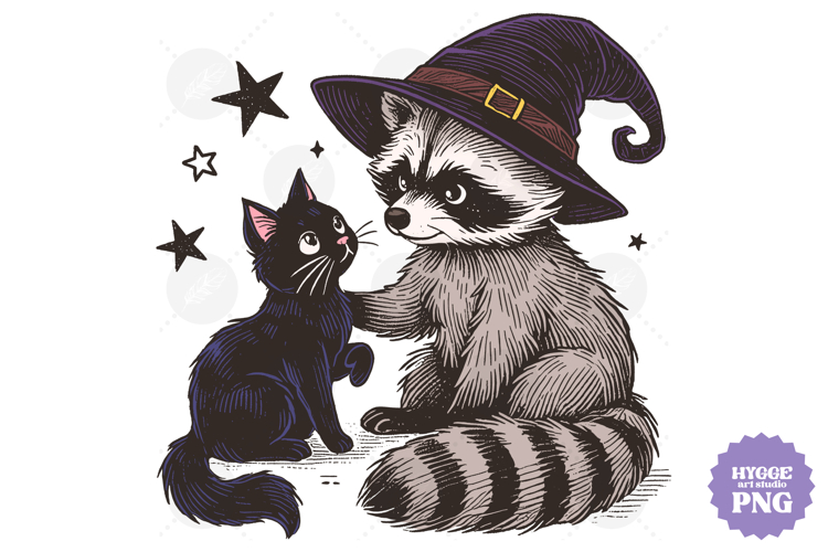 Vintage Funny Sarcastic Feral Witch Raccoon Halloween PNG
