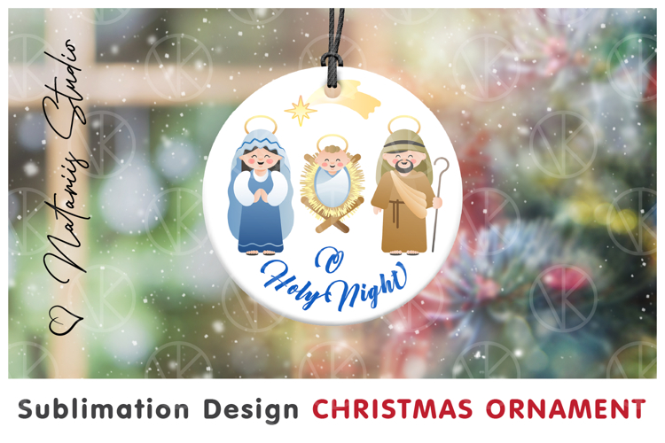 O Holy Night! Cute Christmas Ornament. Sublimation design.