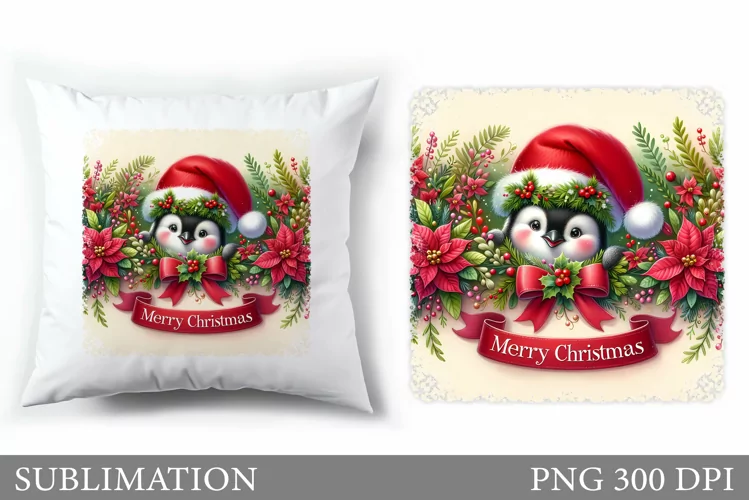 Christmas Penguin Pillow. Christmas Pillow Sublimation