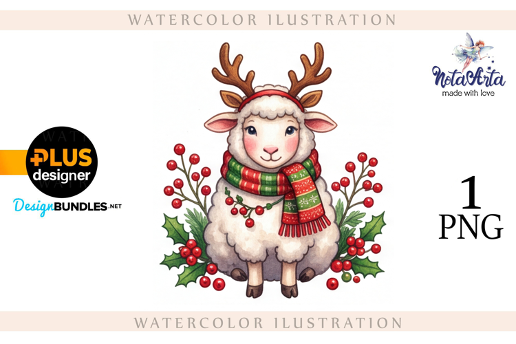 Christmas Sheep in Watercolor Style