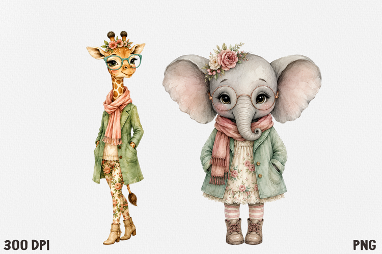 Cute Cottagecore Animal Watercolor Clipart PNG