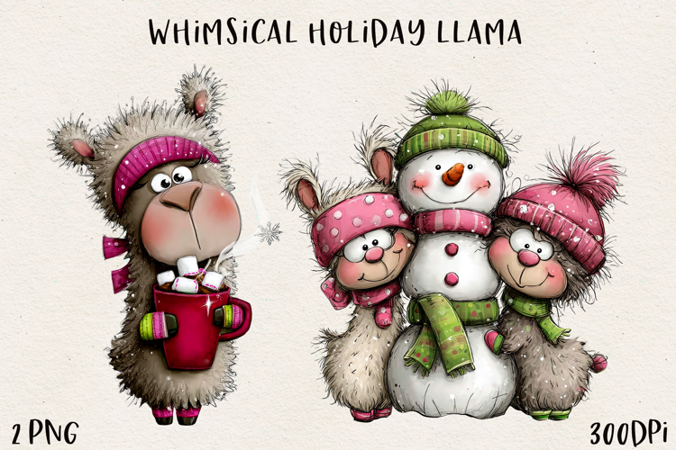 Whimsical Christmas Llama Clipart | Cute Holiday Llama PNG
