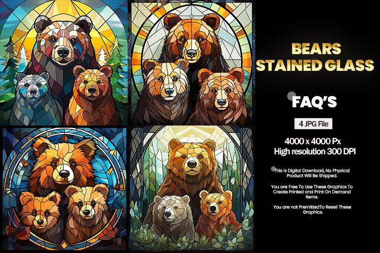 Bears Stained Glass Square Coaster - 04 Variations