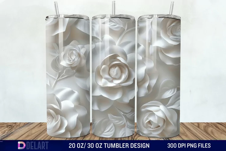 3D Flower Seamless Roses Tumbler Wrap