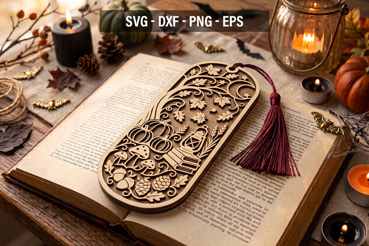Fall Bookmark SVG, Pumpkin Laser Cut Bookmark, Autumn Book example image 1