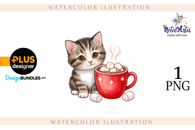 Christmas Kitten in Watercolor Style example image 1