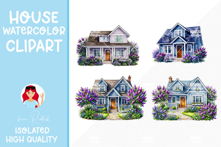 4 Cozy Watercolor House Clipart