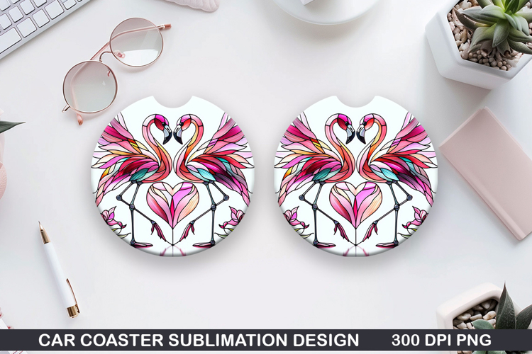 Flamingo Car coaster sublimation, Valentines Coaster PNG