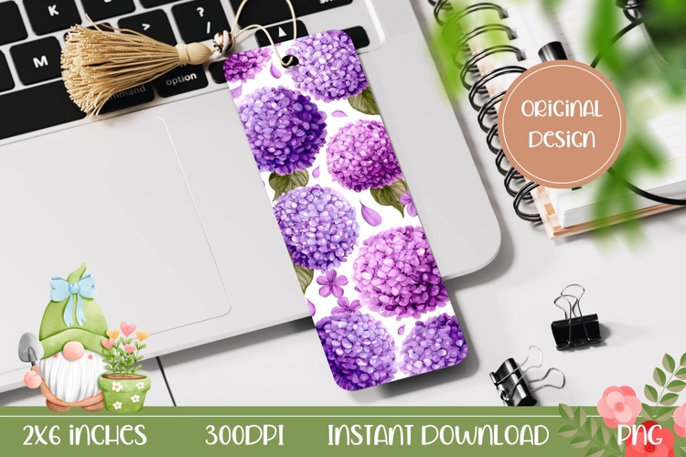 Printable Bookmark Design, Cute Purple Hydrangea Bookmark