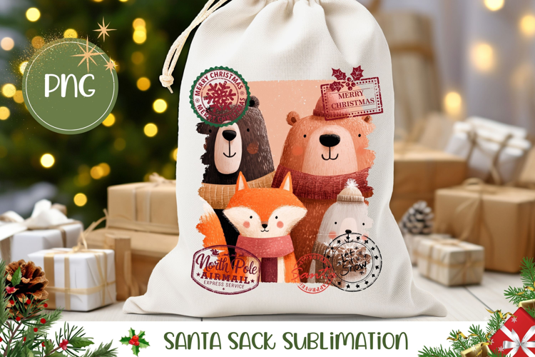 Cartoon Christmas Animals Santa Sack, Funny Gift Bag Print