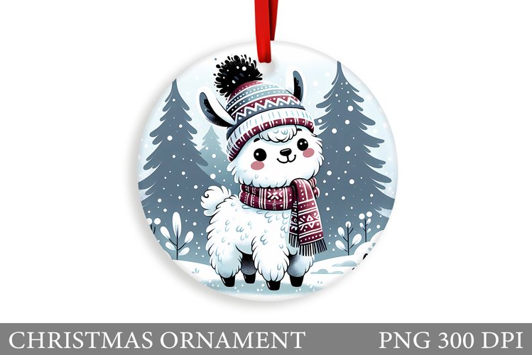 Cute Lama Christmas Ornament. Christmas Ornament Sublimation