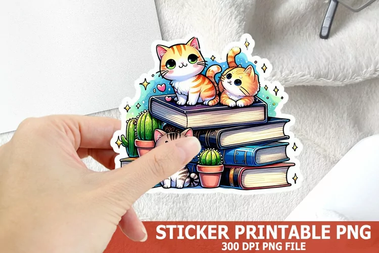 Cute Cat on A Stack of Books Sticker| Books Sticker