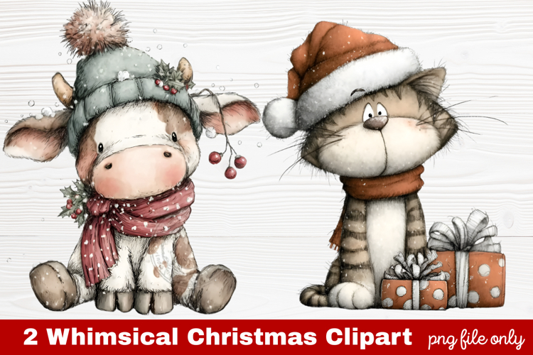 2 Whimsical Christmas Clipart | Cute Holiday PNG Set