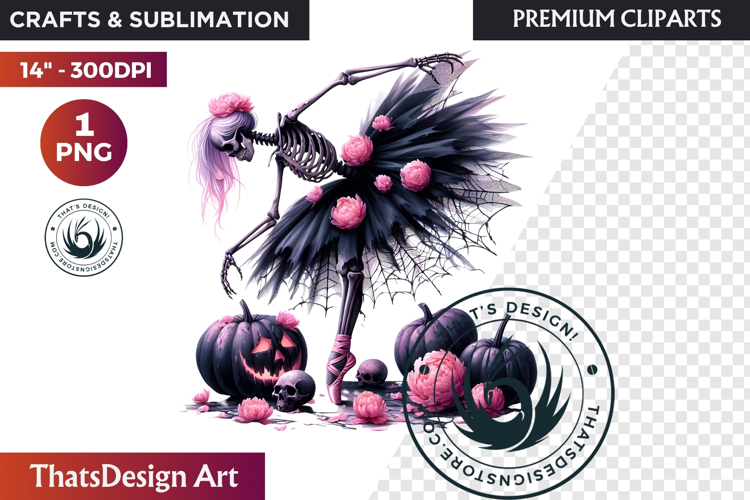 Pink & Black Gothic Halloween Skeleton Clipart PNG, Skull