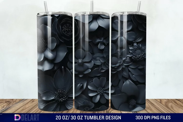 3d Dark floral Tumbler Wrap
