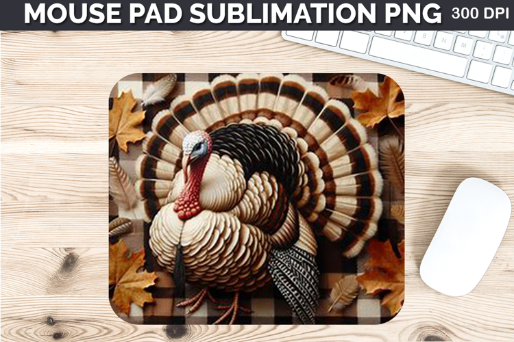 Watercolor Turkey Mouse Pad Sublimation - Thanksgiving PNG